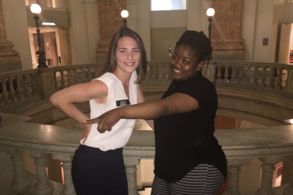 Shakaiya, a student from MERIT, and her MGG ambassador at City Hall ready to discuss tobacco concerns and their impact on youth! #MyBmore #Health